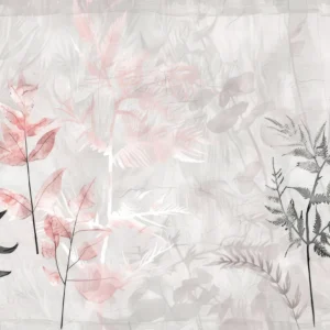 Papier peint botanique minimaliste aux tons rosés et gris