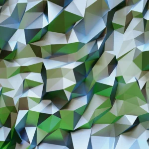 Papier Peint Géométrique 3D Facettes Cristallines Vertes et Bleues