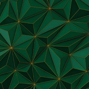 Papier Peint Géométrique Vert Émeraude Motifs Polygonaux Dorés Art Déco