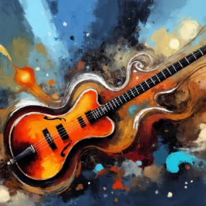 Papier Peint Guitare Basse Artistique Explosion de Couleurs Musicales