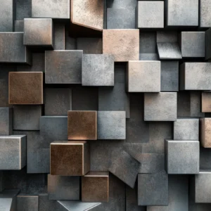 Papier peint 3D cubes métalliques effet bronze et gris industriel