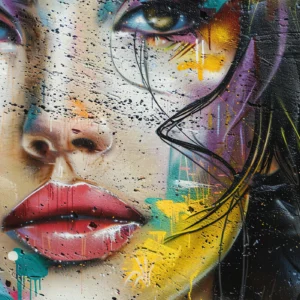 Papier Peint Street Art Portrait Femme Multicolore Graffiti Moderne