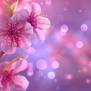 Papier peint fleurs de cerisier roses fond violet lumineux