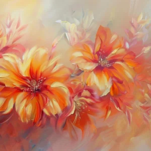 Papier Peint Fleurs Abstraites aux Tons Orangés et Dorés