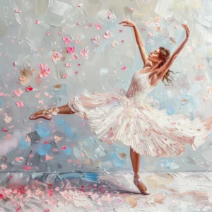Papier peint danse artistique ballerine avec pétales de fleurs