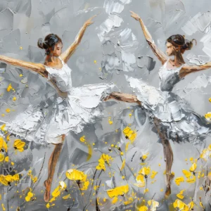 Papier peint danseuses ballet contemporain fleuri jaune et gris