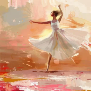 Papier peint danseuse abstraite aux tons chauds dorés rosés