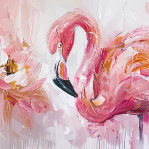 Flamant Rose Artistique aux Nuances Roses et Dorées
