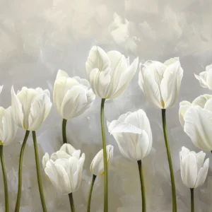 Papier Peint Tulipes Blanches Élégantes sur Fond Artistique Beige