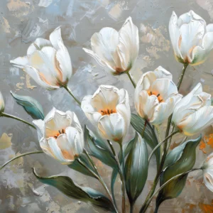 Papier Peint Tulipes Blanches Élégantes sur Fond Texturé Artistique