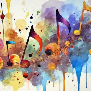 Papier Peint Musical Abstrait Explosion de Couleurs Aquarelle
