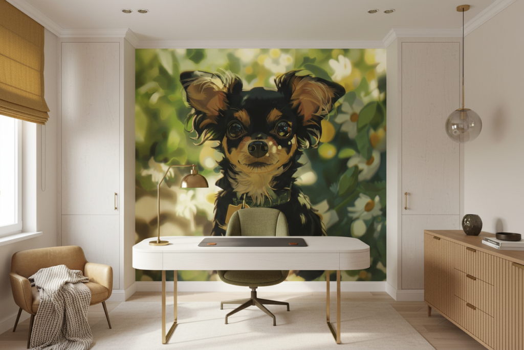Adorable Chiot Yorkshire Terrier dans Jardin Fleuri Lumineux - Bureau