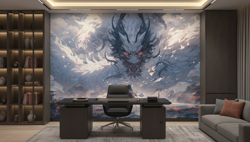 Affrontement Épique Dragon Mystique Guerrier Samouraï Fantastique Oriental - Bureau