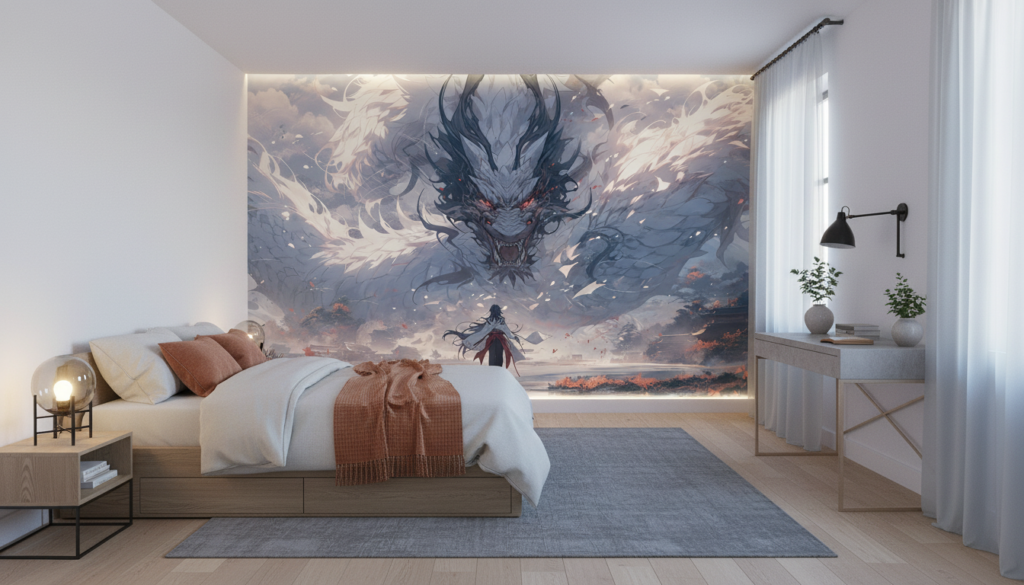 Affrontement Épique Dragon Mystique Guerrier Samouraï Fantastique Oriental - Chambre ado