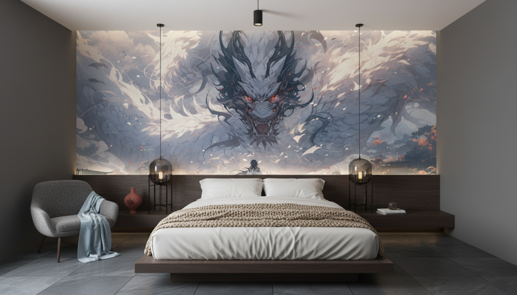 Affrontement Épique Dragon Mystique Guerrier Samouraï Fantastique Oriental - Chambre adulte