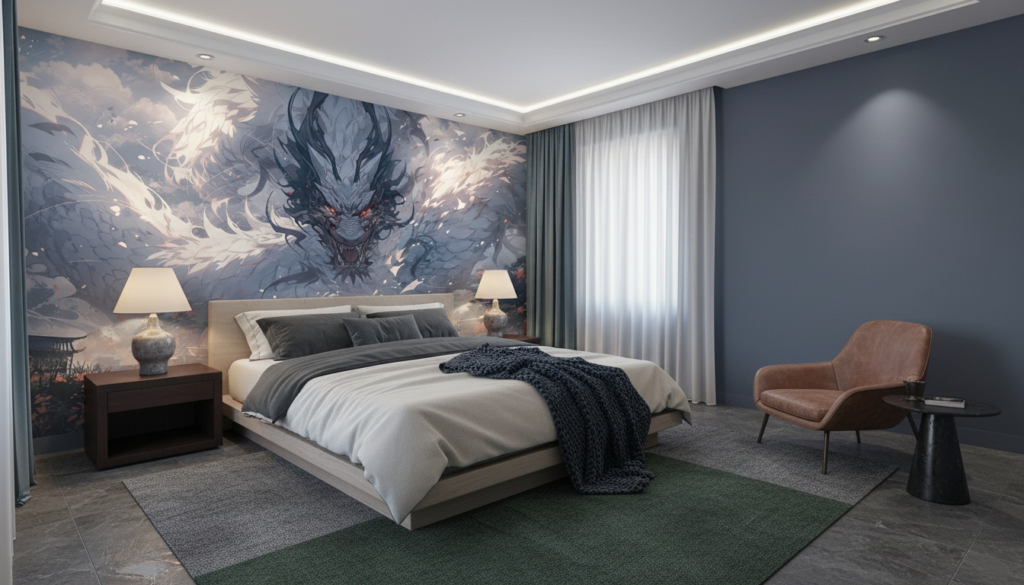 Affrontement Épique Dragon Mystique Guerrier Samouraï Fantastique Oriental - Chambre adulte