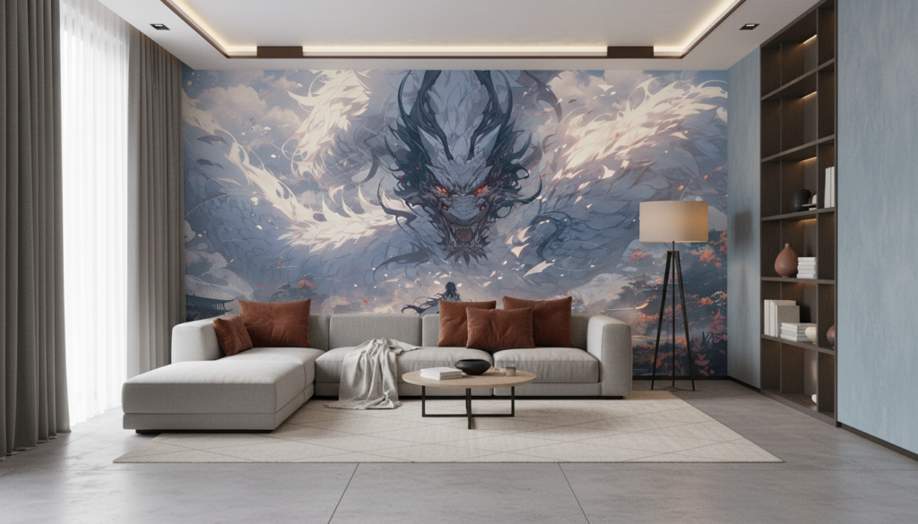 Affrontement Épique Dragon Mystique Guerrier Samouraï Fantastique Oriental - Salon / Séjour