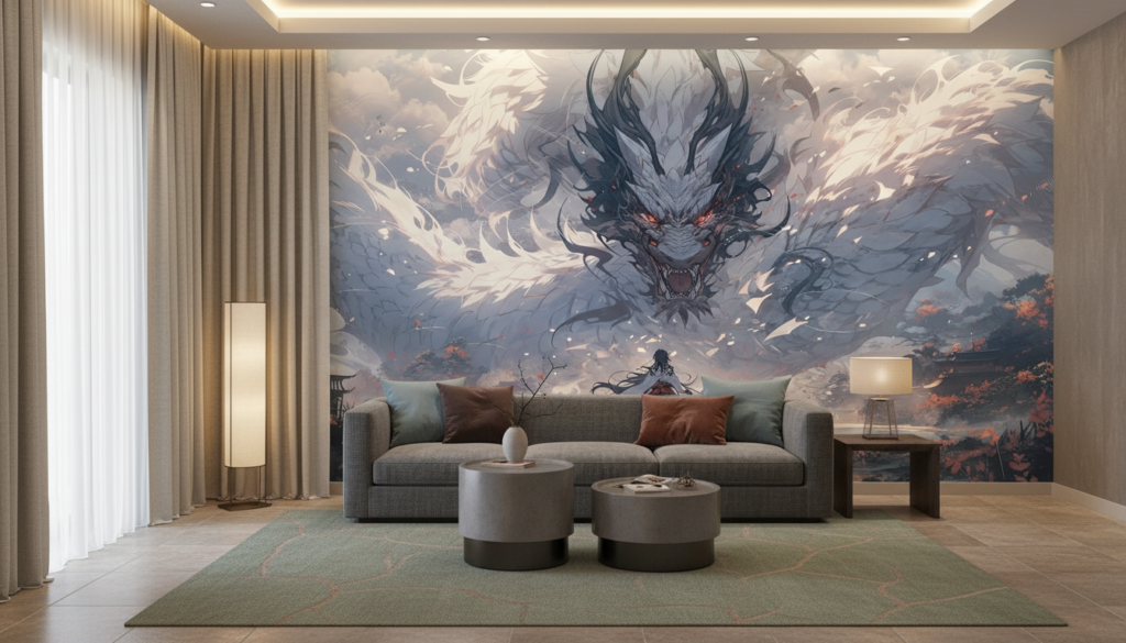 Affrontement Épique Dragon Mystique Guerrier Samouraï Fantastique Oriental - Salon / Séjour