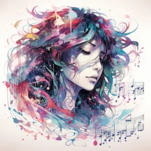 Papier Peint Artistique Portrait Féminin Aquarelle Musicale Colorée