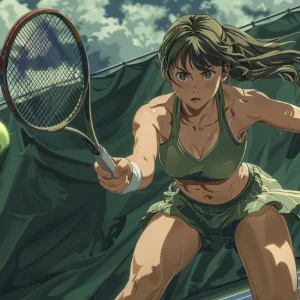 Papier peint manga tennis joueuse sportive anime vert dynamique
