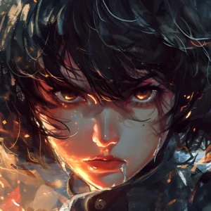 Papier Peint Anime Guerrière Aux Yeux Flamboyants Effet Dramatique