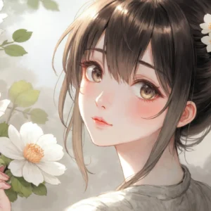 Jeune femme aux fleurs de cerisier style manga japonais