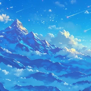 Papier Peint Montagne Céleste avec Météores et Nuages Fantastiques