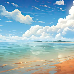 Papier Peint Plage Tropicale Océan Turquoise Ciel Nuageux Sable Doré