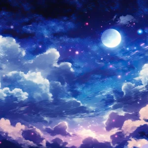 Papier peint ciel étoilé nocturne avec nuages et lune éclatante