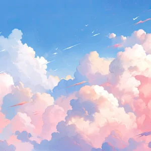 Papier peint nuages pastels ciel romantique aquarelle rose bleu