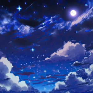 Papier Peint Ciel Étoilé Nocturne aux Nuages Bleus Lumineux