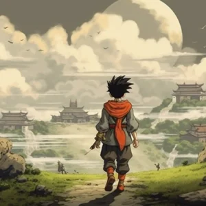 Papier Peint Aventurier Manga dans Paysage Asiatique Mystique