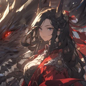 Papier Peint Anime Dragon Mystique Guerrière Fantasy Rouge Noir