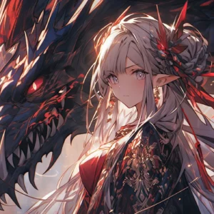 Papier Peint Anime Dragon Girl Fantasy Rouge Noir