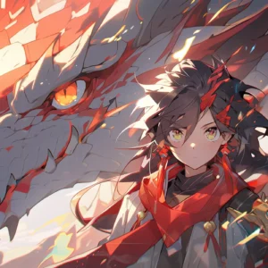 Papier Peint Anime Dragon Guerrière Fantasy Flammes Rouges