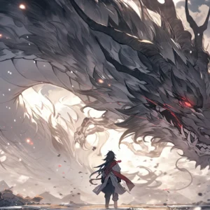 Dragon Mystique et Guerrier dans Tempête Épique Fantastique