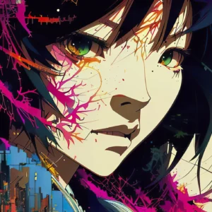 Papier Peint Anime Cyberpunk Fille Futuriste Effet Graffiti Digital