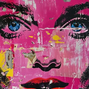 Papier Peint Pop Art Portrait Féminin Rose Magenta Street Art