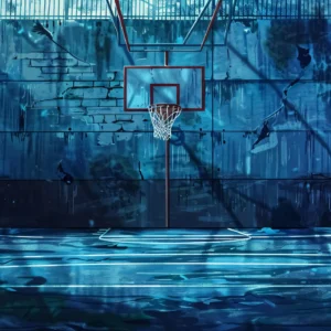 Papier Peint Terrain de Basketball Urbain Subaquatique Bleu