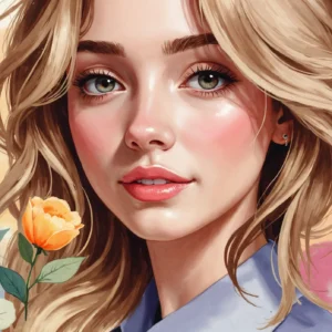 Portrait Féminin Floral avec Roses Peintes Style Artistique Moderne