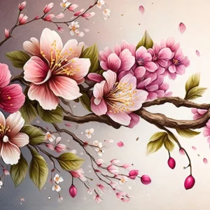 Branche de Cerisier en Fleurs avec Pétales Tombants Romantiques