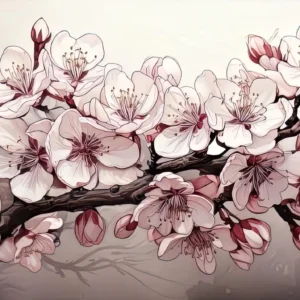 Papier peint fleurs de cerisier japonais rose et bordeaux