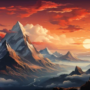 Paysage montagneux majestueux au coucher de soleil doré