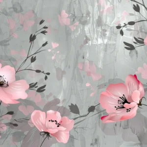 Papier peint floral moderne roses délicates fond gris texturé