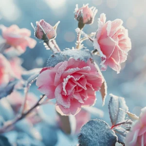 Papier Peint Roses Givrées Romantiques aux Nuances Rose Pastel