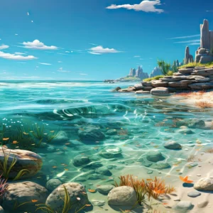 Paysage tropical paradisiaque avec lagune turquoise et rochers sculptés