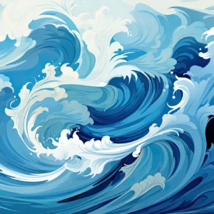 Papier peint vagues océaniques style japonais bleu et blanc