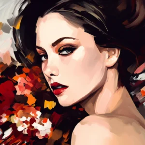 Portrait Artistique Féminin aux Éclaboussures de Couleurs Automnales