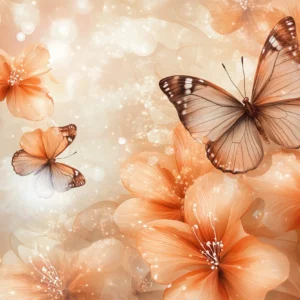 Papier peint floral romantique avec papillons et fleurs orangées