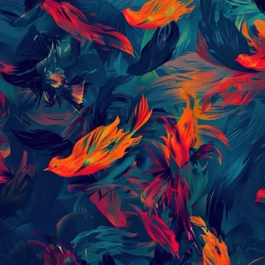 Papier Peint Poissons Tropicaux Orange et Bleu Turquoise